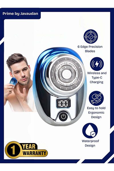 Prime by Javaudan Mini Electric Razor for Men – Fast Charging Portable Trimmer, Wet & Dry Use, Digital Display, Stai