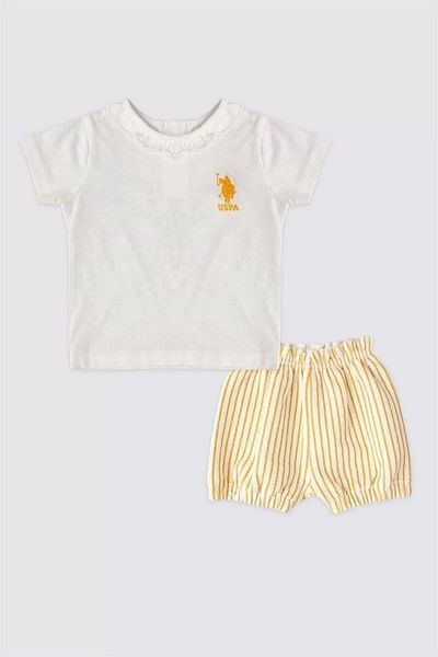 U.S. Polo Assn. Set de tricou cu mânecă scurtă pentru fetiță, 2 piese, crem/galben USB1980