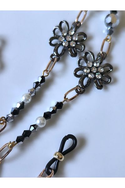 THİNBLACK Rose Coated Chain Zircon Stone Flower Patterned Glasses Chain