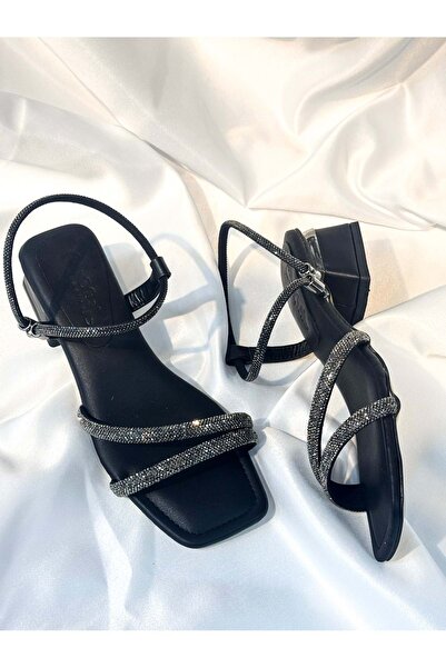 bulutmod BA04262 Siyah Kadın İki Taşlı Abiye Yumuşak Taba 3 Cm Topuklu Ayakka...
