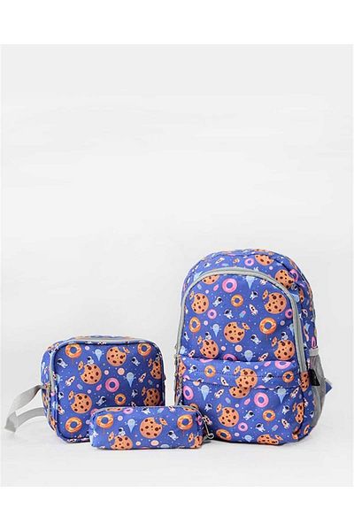 Cambridge Polo Club Unisex Triple School Bag Set Blue Donut and Cookie Pattern Plcan2079.339