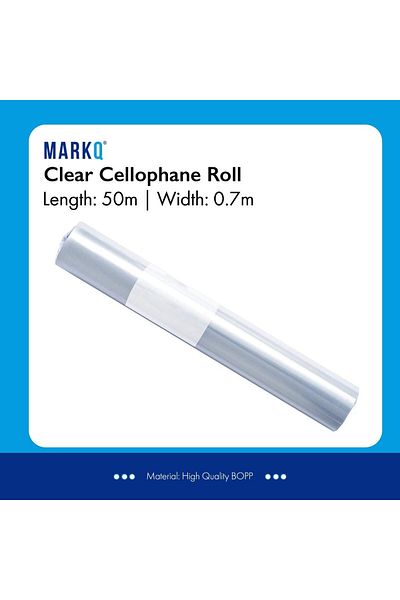 MARKQ Clear Cellophane Wrap Roll [50m x 70cm] - Thick Transparent Cellophane Wrap for Gift Baskets, Flower