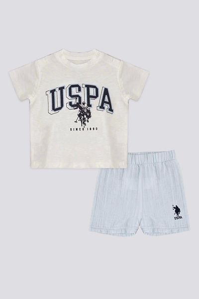 U.S. Polo Assn. Baby Boy 2-Piece Short Sleeve T-Shirt Set - Cream Blue