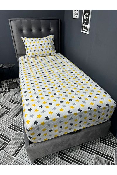 Violacasa Single Fitted Sheet Set 100x200 30cm Corner Depth Yellow Star
