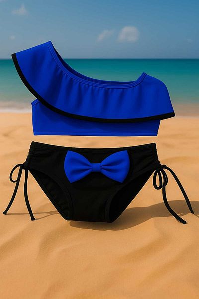 My Kids Wear Half Sleeve Bow Tie Back Kids Bikini Suit
