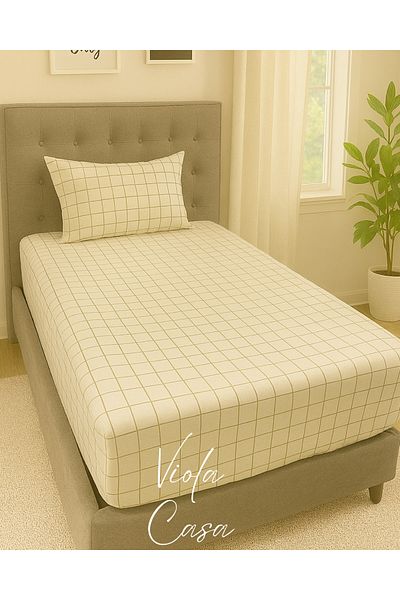 Violacasa Single Cotton Elastic Sheet Set 100x200 Cream Square