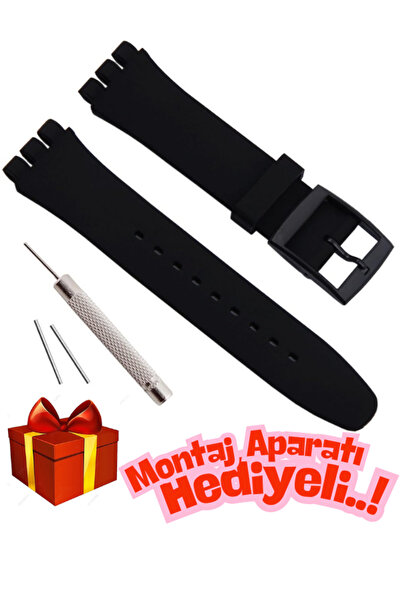onlinekordon Swatch Uyumlu Içten Içe 19mm Siyah Silikon Saat Kordonu Kayışı