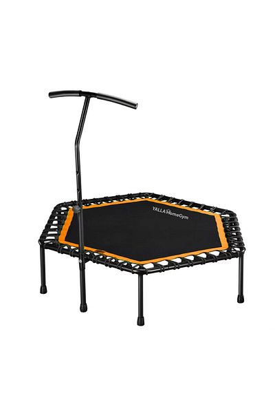 YALLA HomeGym ترامبولين رياضي مع درابزين قابل للتعديل، للاستخدام الداخلي/الخارجي للبالغين والأطفال، برتقالي