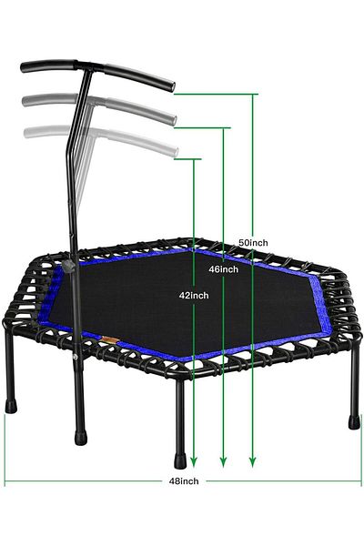 YALLA HomeGym ترامبولين رياضي مع درابزين قابل للتعديل، للاستخدام الداخلي والخارجي للبالغين والأطفال، أزرق