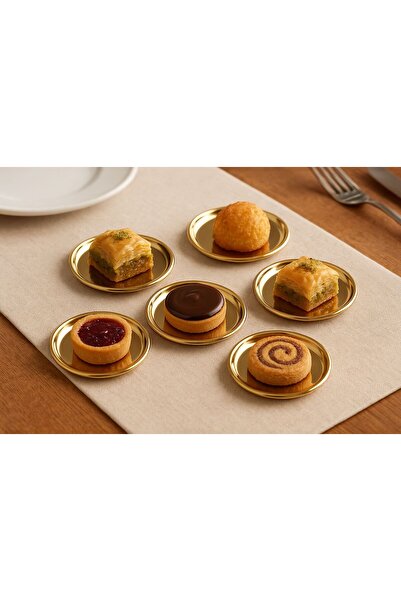 Kitchen Line 6 Pcs Metal Presentation Plate Sweet Cookie Serving Plate Gold