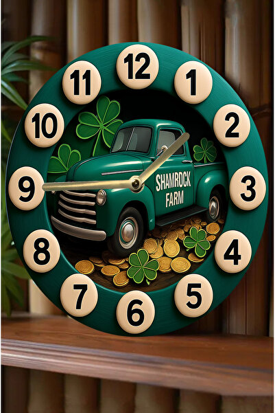 kutuTR Sessiz Yuvarlak Ahşap Duvar Saati, Kuvars Hareketli 3d Görünümlü 2d Saat Sdw Serisi