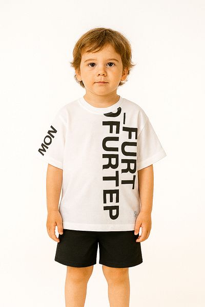 Motebarn Wear Boy's Basic Bottom-Top Suit with Writing White