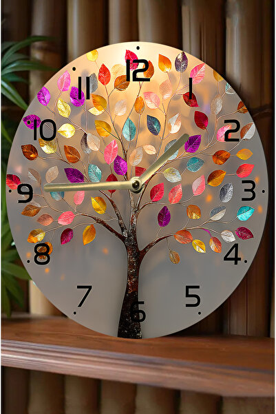 kutuTR Sessiz Yuvarlak Ahşap Duvar Saati, Kuvars Hareketli 3d Görünümlü 2d Saat Sdw Serisi