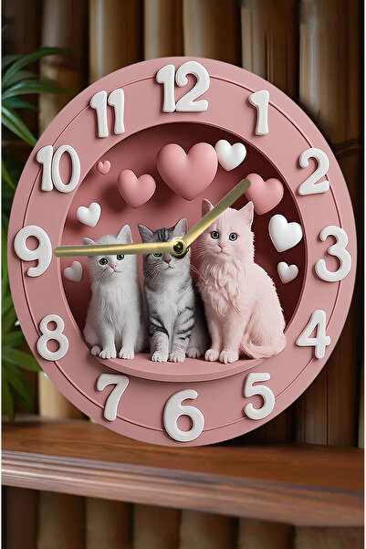 kutuTR Sessiz Yuvarlak Ahşap Duvar Saati, Kuvars Hareketli 3d Görünümlü 2d Saat Sdw Serisi