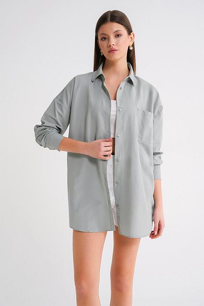 Mixray 4053 Women's Single Pocket Oversize Basic Shirt Mint