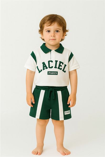 Motebarn Wear Boy's Laci'El Paris Logo Detailed Bottom-Top Suit Green