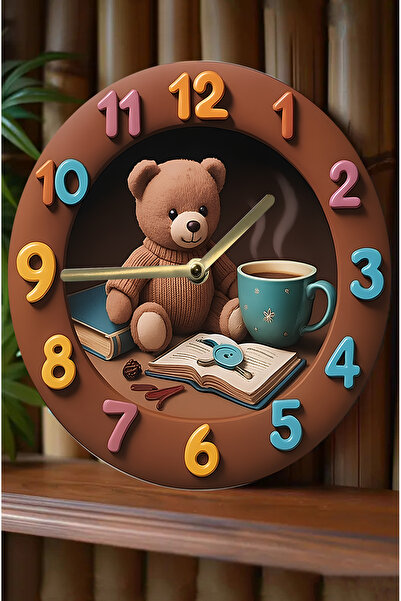 kutuTR Sessiz Yuvarlak Ahşap Duvar Saati, Kuvars Hareketli 3d Görünümlü 2d Saat Sdw Serisi