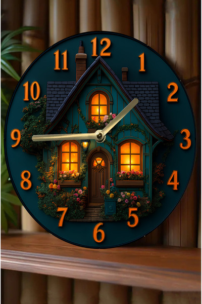 kutuTR Sessiz Yuvarlak Ahşap Duvar Saati, Kuvars Hareketli 3d Görünümlü 2d Saat Sdw Serisi