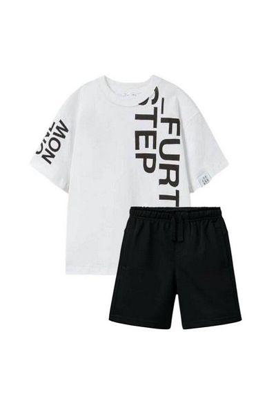 Motebarn Wear Boy's Basic Bottom-Top Suit with Writing White