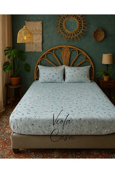 Violacasa Double Cotton Fitted Sheet Set 160x200 Extra Height 30 Cm Blue Etnic