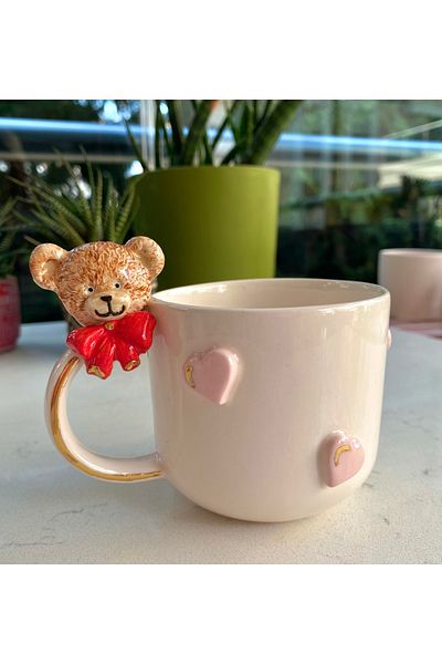 NOF Handmade Ceramic Real 24K Gold Decorated Teddy Heart Mug