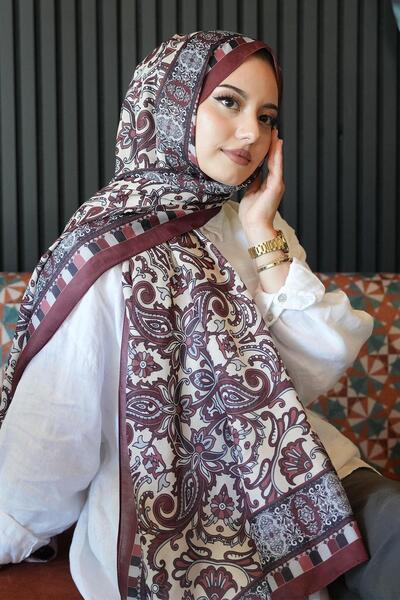 AFVENTE Ethnic Pattern Burgundy Soft Cotton Shawl