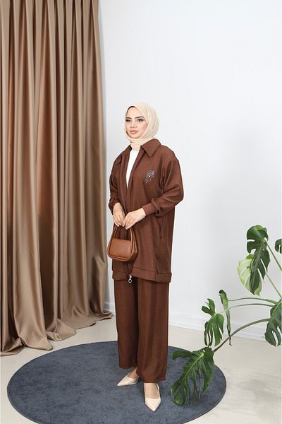 NİSUM MODA Σετ λινό με φερμουάρ