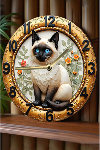 kutuTR 🐾   Cute Cat Themed 3D Look Mdf Wall Clock – 33 cm Sdw289