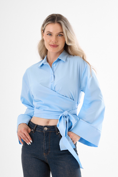 MEKOFF Cămașă albastră cu mânecă evazată pentru femei