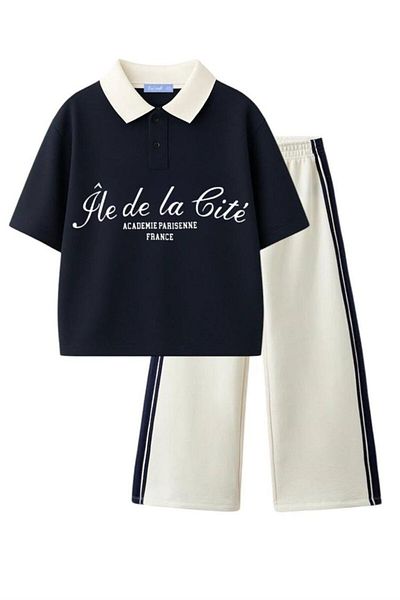 Motebarn Wear Girl's La'Ciel Paris Polo Collar Bottom-Top Suit Navy Blue