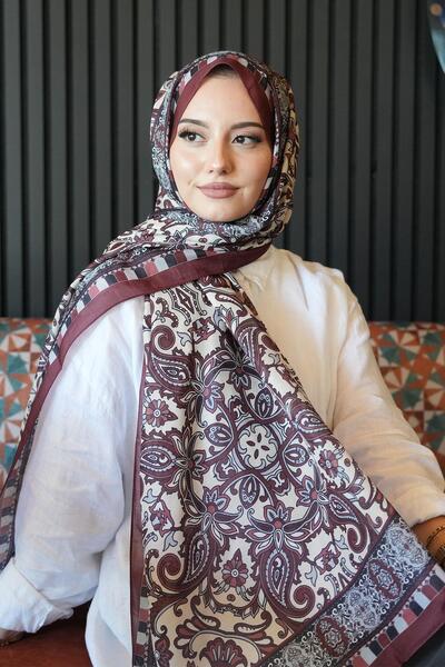 AFVENTE Ethnic Pattern Burgundy Soft Cotton Shawl