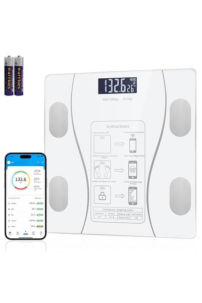 NEXTLY Cantar electronic inteligent cu aplicatie NEXTLY, smart, corporal, afisaj digital iluminat, alb