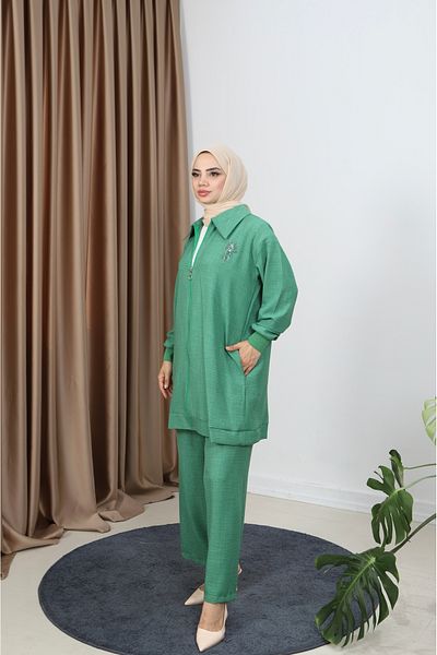 NİSUM MODA Zippered Linen Blend Suit