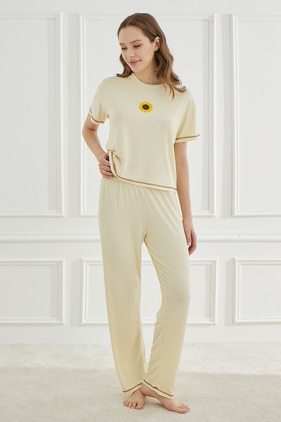 TURAY Set de pijamale galbene pentru femei Cute Shapes Detail Shorts