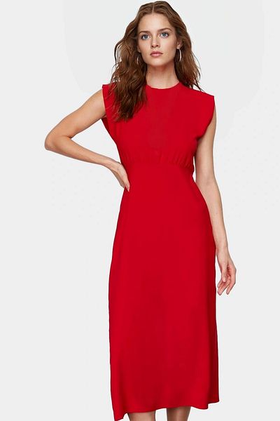 PayBuy Women's a Line Midi Length Polyester Woven Dress High Quality Comfortable Cut for Summer Seasons
