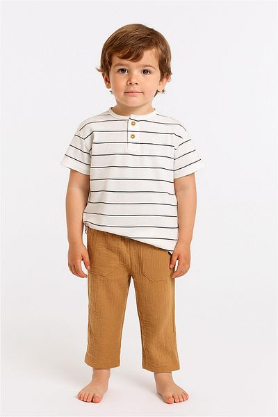 Motebarn Wear Комплект от муселинов плат за момче, кафяв