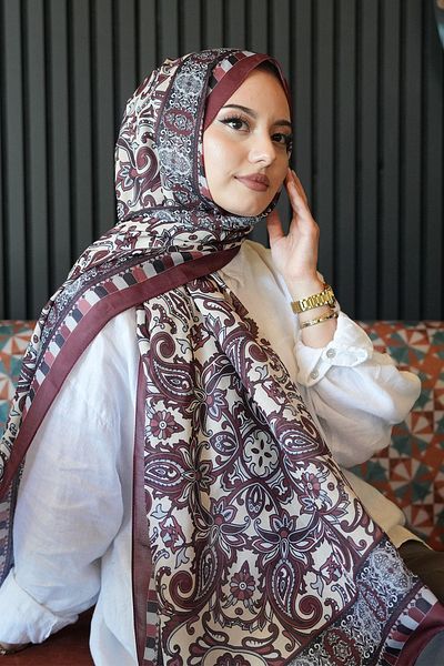 AFVENTE Ethnic Pattern Μπορντό μαλακό βαμβακερό σάλι