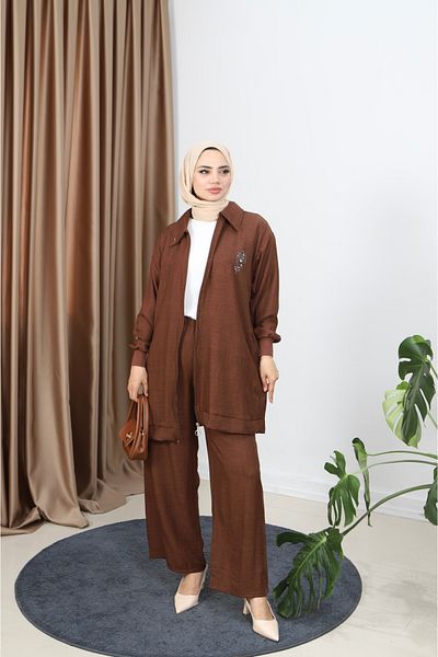 NİSUM MODA Σετ λινό με φερμουάρ