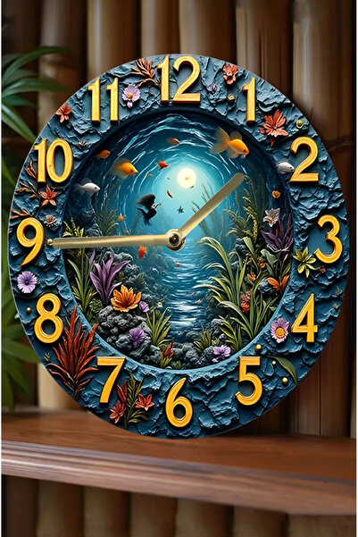 kutuTR Derin Mavi: Denizaltı Dünyası 3D MDF Duvar Saati sdw246