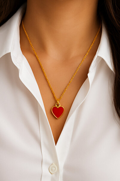 andela قلادة القلب الأحمر المينا