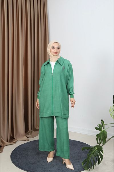 NİSUM MODA Zippered Linen Blend Suit