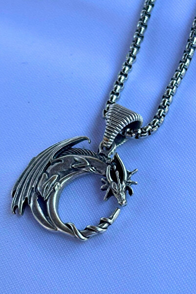 Begondio Kanatlı Ejderha El İşçiliği Paslanmaz Çelik Zincir Erkek Kolye