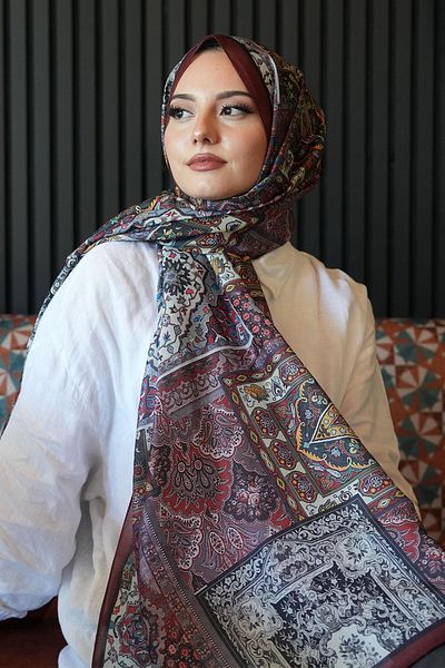 AFVENTE Ethnic Pattern Μπορντό μαλακό βαμβακερό σάλι