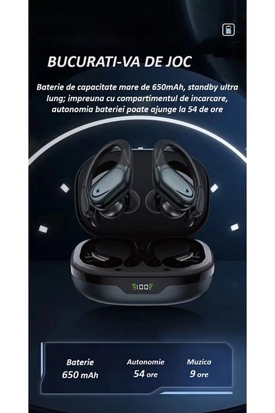 zyteq Casti wireless ZYTEQ casti, TWS, ANC hibrid, BT 5.3, afisaj, 40ms, incarcare wireless, negre