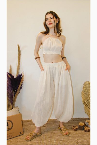 ARİNNASİDE Pleated Casual and Summer Comfortable Bohemian Trousers