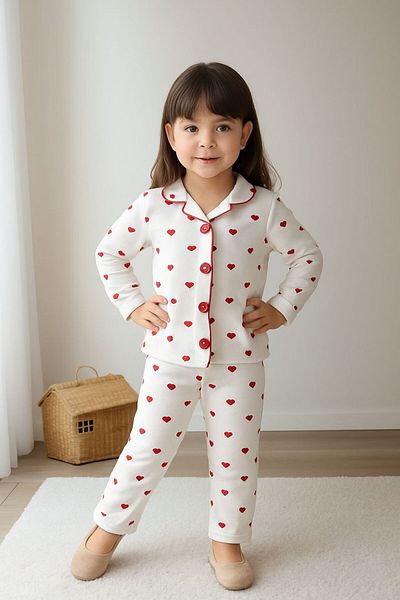 Mai Perla Little Red Heart Patterned Organic Cotton 2-Piece Bottom and Top Baby Girl Set