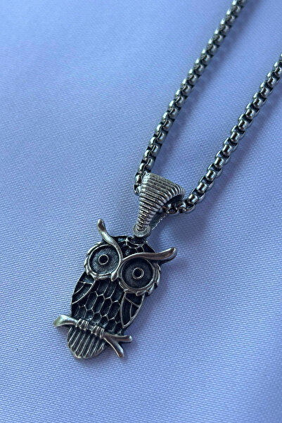 Begondio Baykuş Figürlü El İşçiliği Paslanmaz Çelik Zincir Erkek Kolye