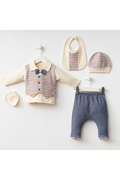 Mini Miniycool 7071 Mnz Marka Çizgili Yelek Detaylı Yeni Doğan Hastane Çıkışı Erkek 5'li Set