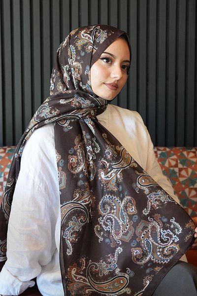 AFVENTE Μαλακό βαμβακερό σάλι Paisley Pattern Bitter Brown