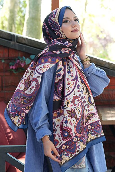 AFVENTE Damla Motif Pattern Indigo Soft Cotton Shawl